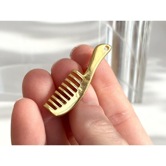 Gold Toned Hair Comb Teeny Tiny Vintage Brooch Pin - Picture 7 of 10